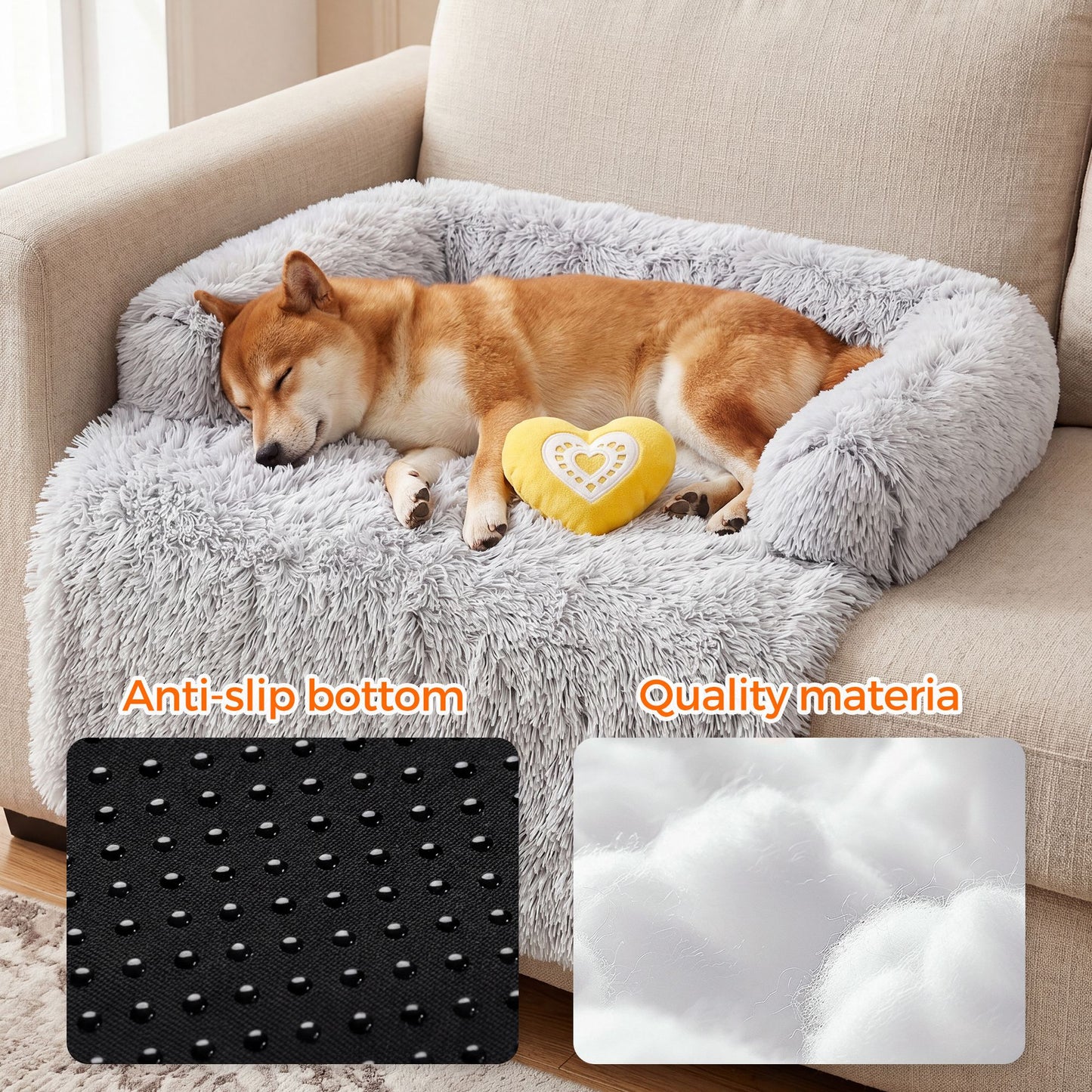 Plush Dog Bed with Bolster – Comfortable Bed for Small & Large Dogs