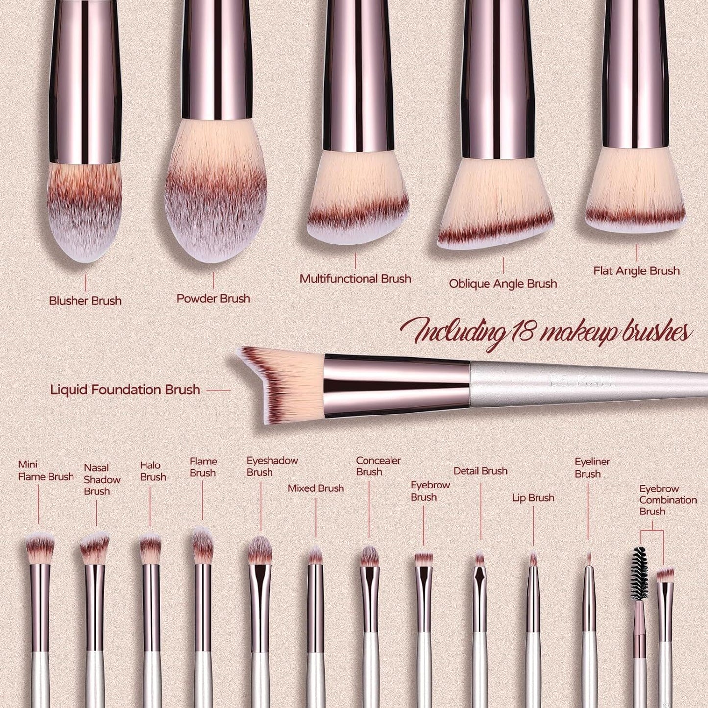 Champagne Gold Makeup Brush Set (18-Piece)