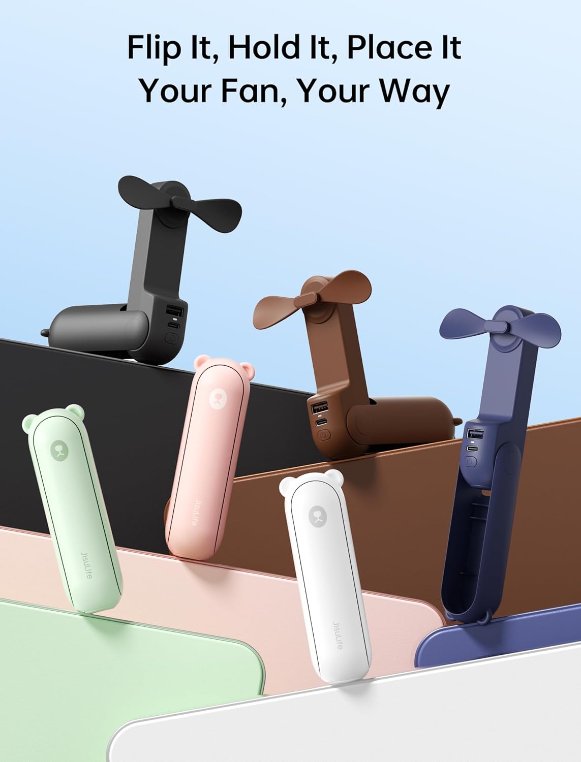 Handheld Mini Fan (Green), 3-in-1 USB Rechargeable Portable Fan with Power Bank & Flashlight