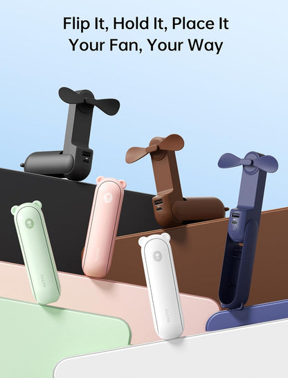 Handheld Mini Fan (Green), 3-in-1 USB Rechargeable Portable Fan with Power Bank & Flashlight