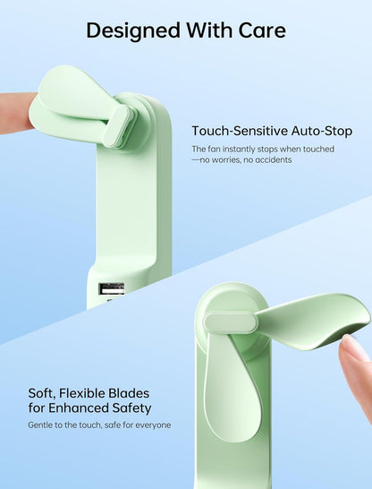 Handheld Mini Fan (Green), 3-in-1 USB Rechargeable Portable Fan with Power Bank & Flashlight