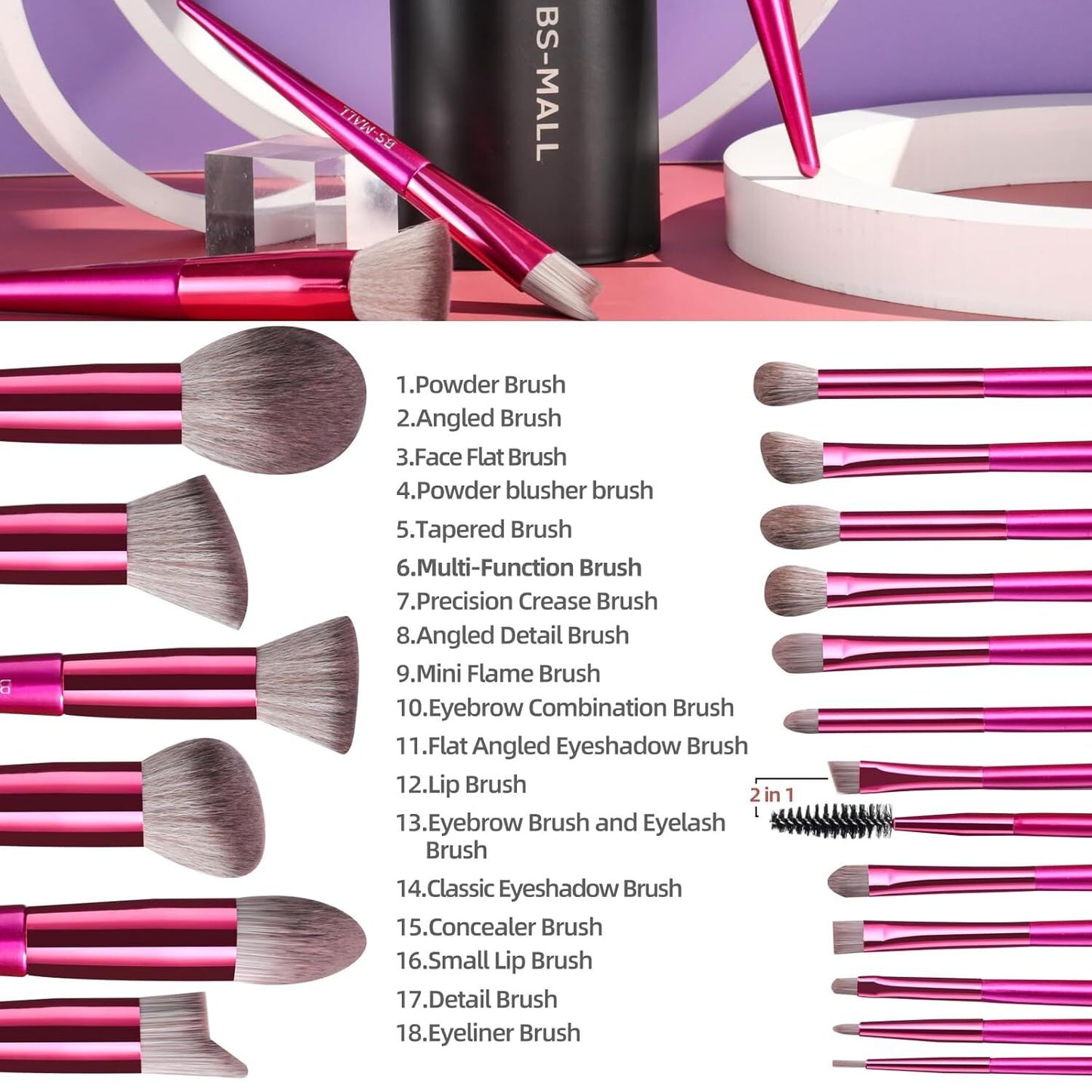 Hot red Professional Makeup Brush Set (18-Piece)