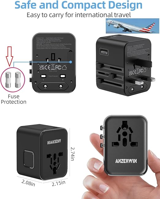 Universal International Power Adapter 2 USB-C &1 USB A