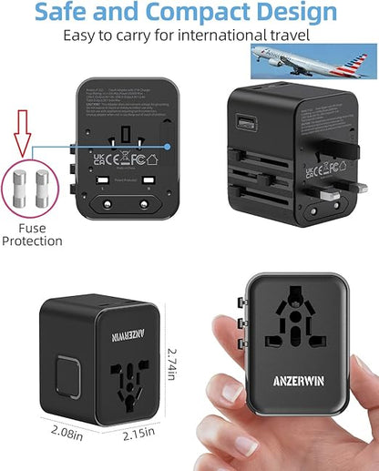 Universal International Power Adapter 2 USB-C &1 USB A