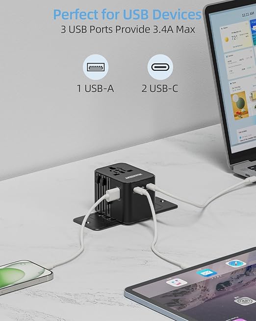 Universal International Power Adapter 2 USB-C &1 USB A