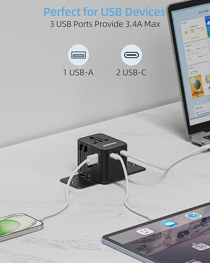 Universal International Power Adapter 2 USB-C &1 USB A