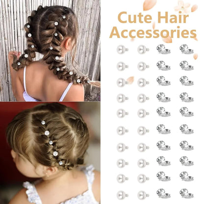 40-Piece Mini Rhinestone & Pearl Hair Clips – Silver & White
