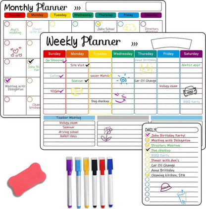Magnetic Monthly, Weekly & Daily Planner Set – Family Whiteboard with Markers & Eraser