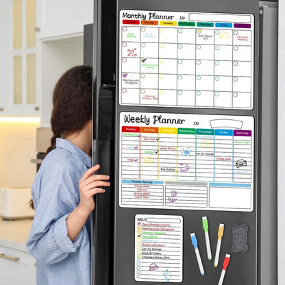 Magnetic Monthly, Weekly & Daily Planner Set – Family Whiteboard with Markers & Eraser