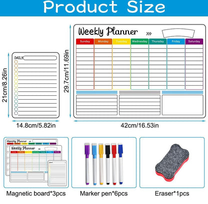 Magnetic Monthly, Weekly & Daily Planner Set – Family Whiteboard with Markers & Eraser