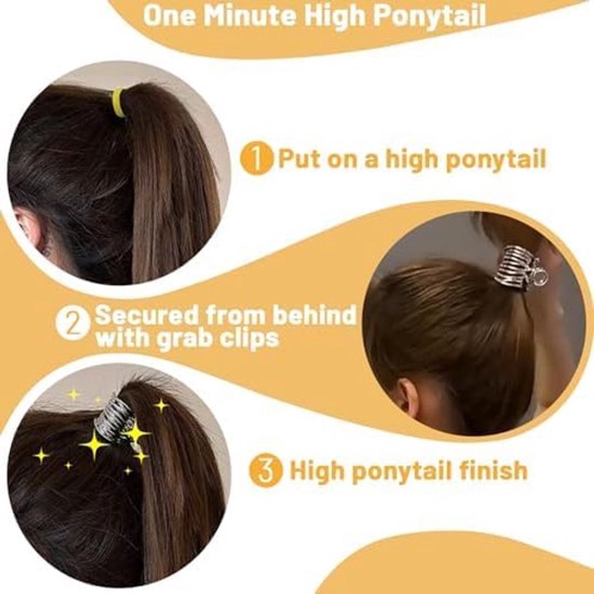 3-Piece High Ponytail Hair Clips – Gold, Silver & Black