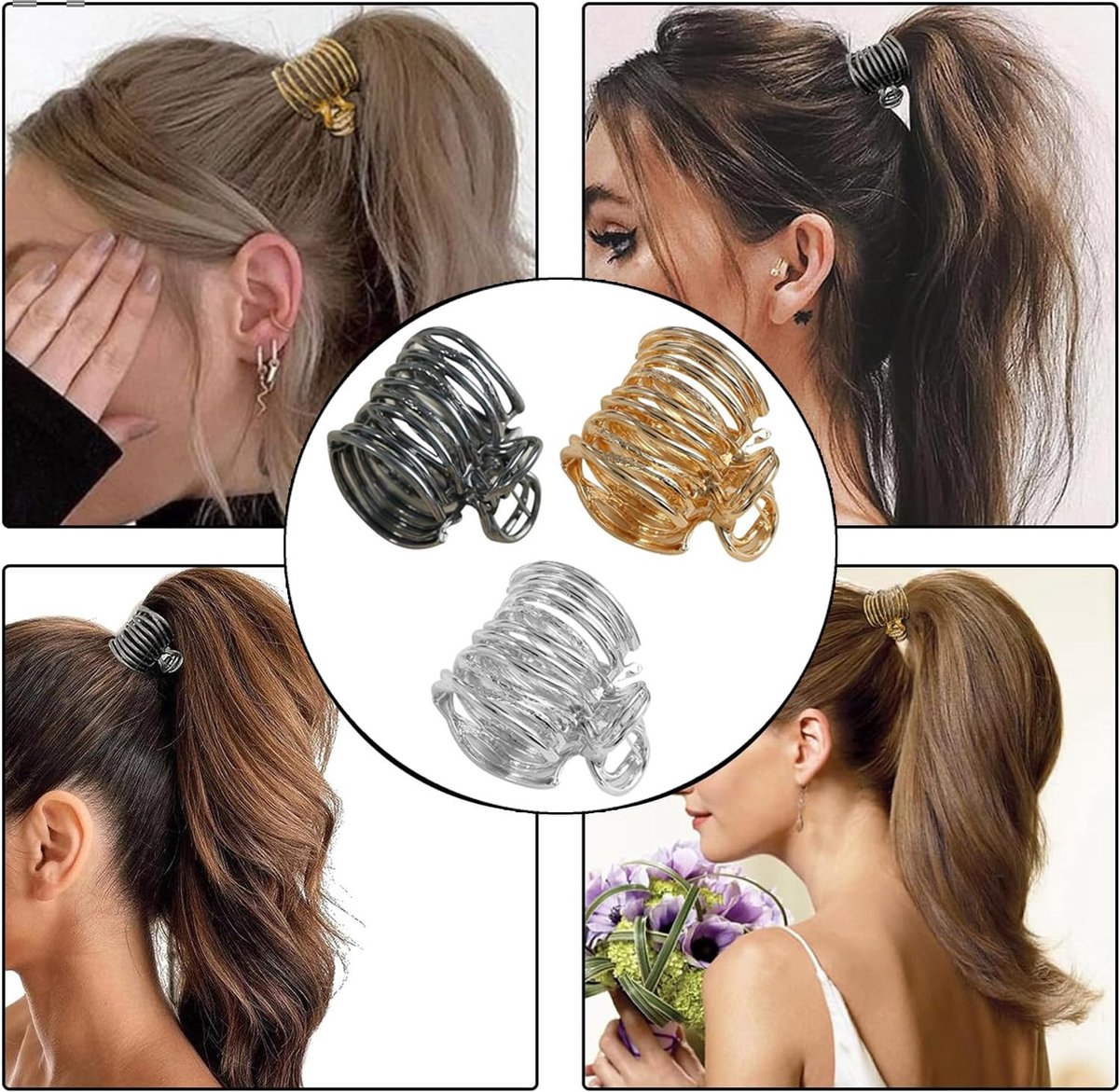 3-Piece High Ponytail Hair Clips – Gold, Silver & Black