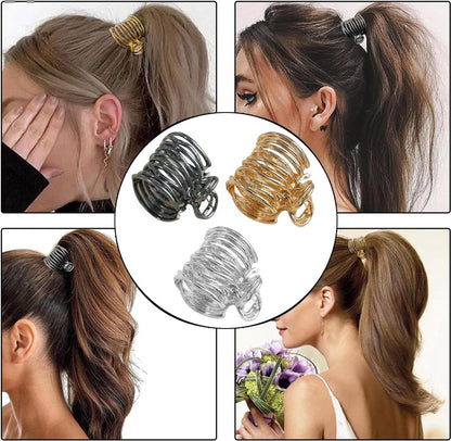 3-Piece High Ponytail Hair Clips – Gold, Silver & Black