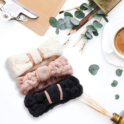 3-Piece Spa & Makeup Headband Set – Off-White, Pink & Black