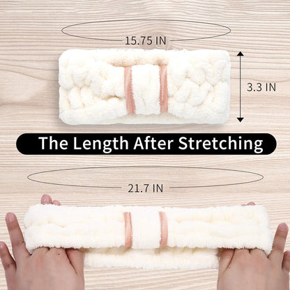 3-Piece Spa & Makeup Headband Set – Off-White, Pink & Black