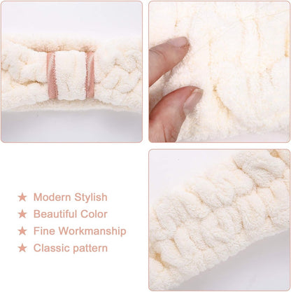 3-Piece Spa & Makeup Headband Set – Off-White, Pink & Black