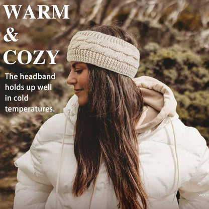3-Piece Winter Cable-Knit Headbands – Black, Red & Khaki