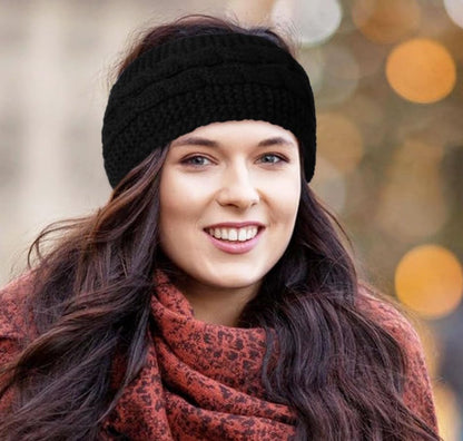 3-Piece Winter Cable-Knit Headbands – Black, Red & Khaki