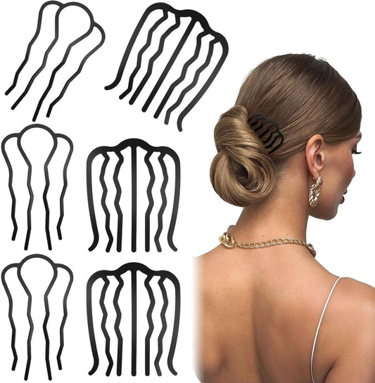 6-Piece French Metal Hair Comb Set – Black