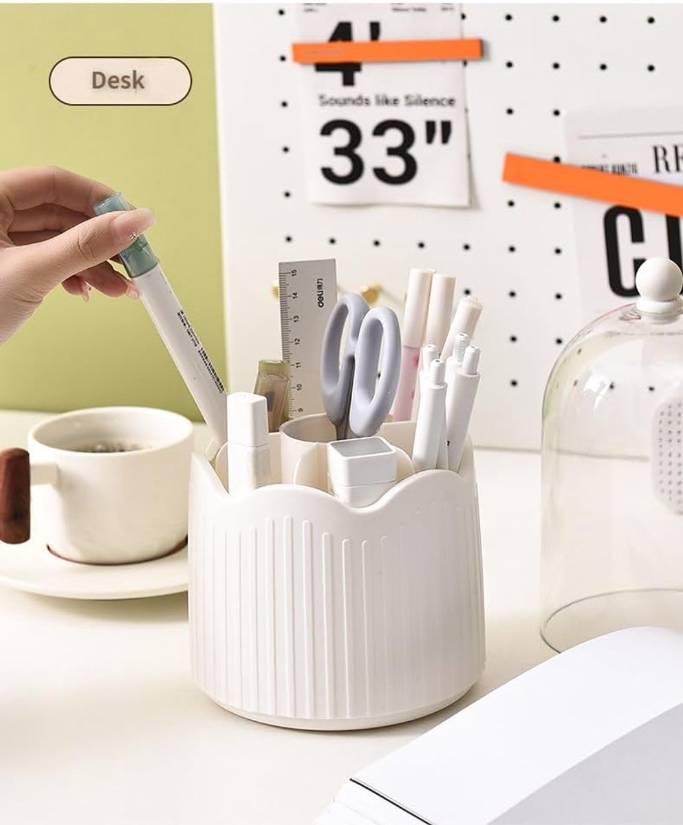 Makeup brush storage box - 360-degree rotatable - White