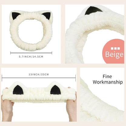 2-Piece Cute Cat Ear Spa Headbands – Beige & Khaki