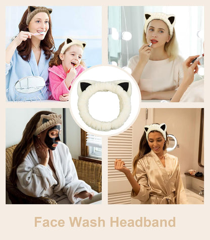 2-Piece Cute Cat Ear Spa Headbands – Beige & Khaki