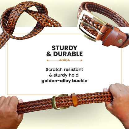 Men's Belts - Women's Belts - Casual Belts Made of Genuine Leather - Durable - Mesh Weave Design
