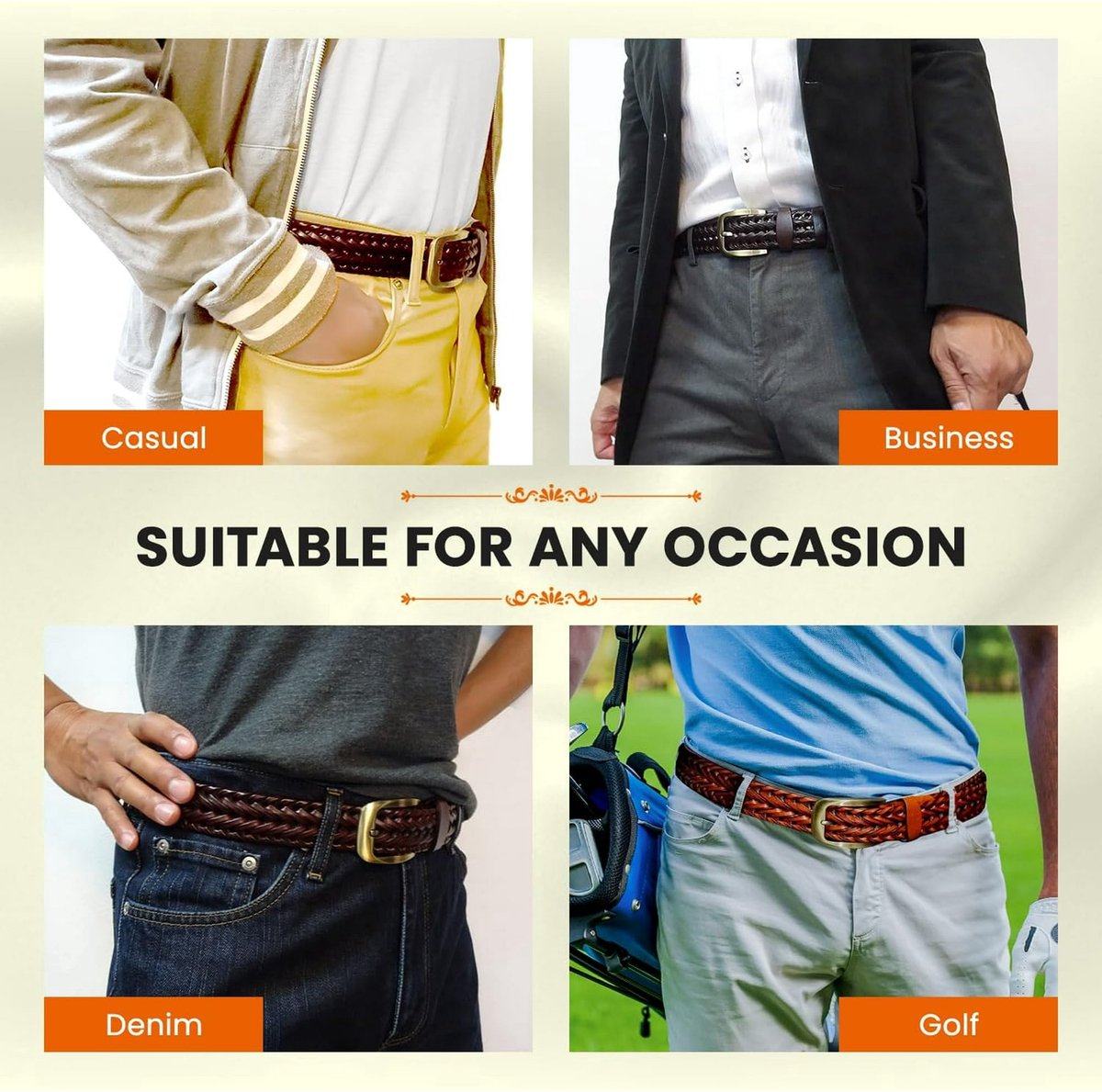 Men's Belts - Women's Belts - Casual Belts Made of Genuine Leather - Durable - Mesh Weave Design