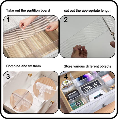 Drawer dividers with clips - Adjustable drawer divider - 2mm - Transparent