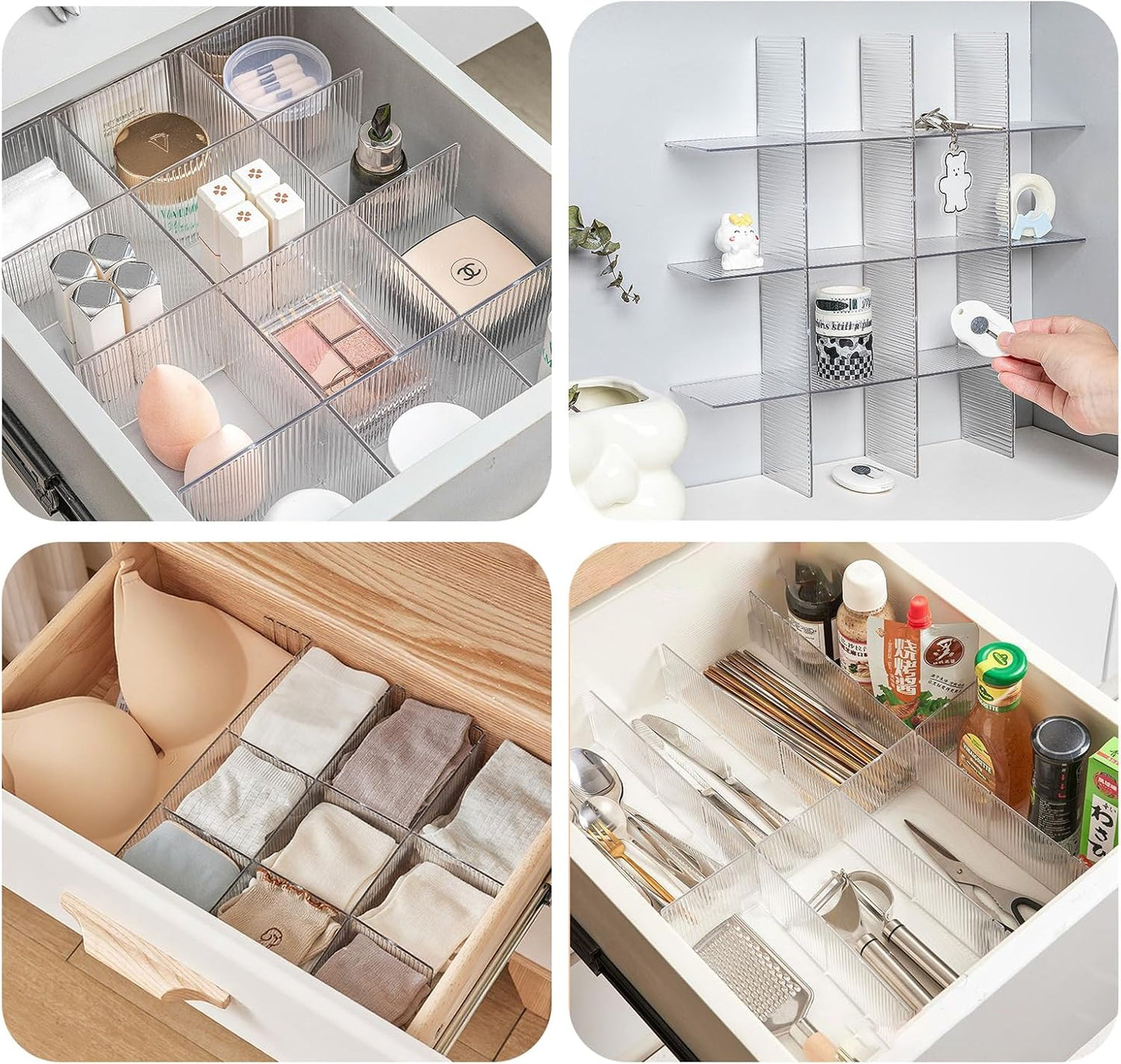 Drawer dividers with clips - Adjustable drawer divider - 2mm - Transparent