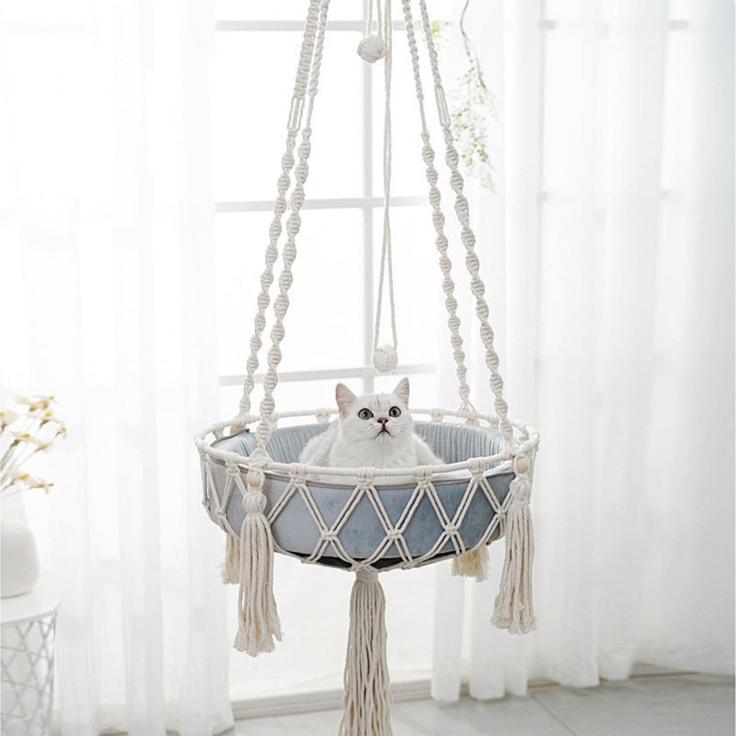 Handwoven Macrame Cat Hammock – Stylish Boho Comfort