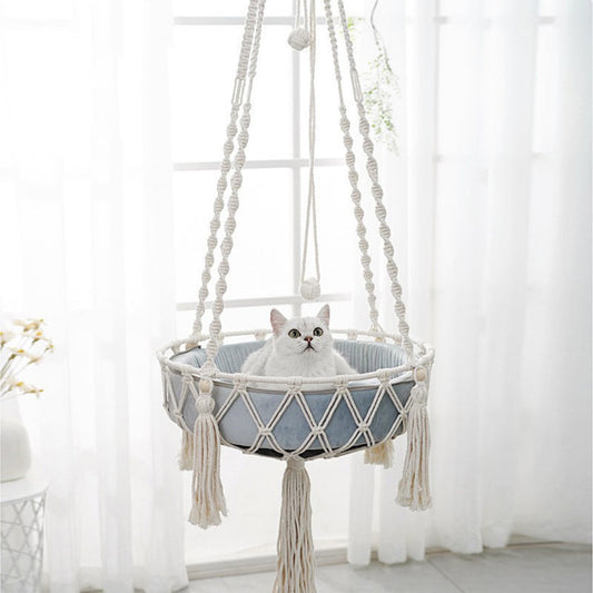 Handwoven Macrame Cat Hammock – Stylish Boho Comfort
