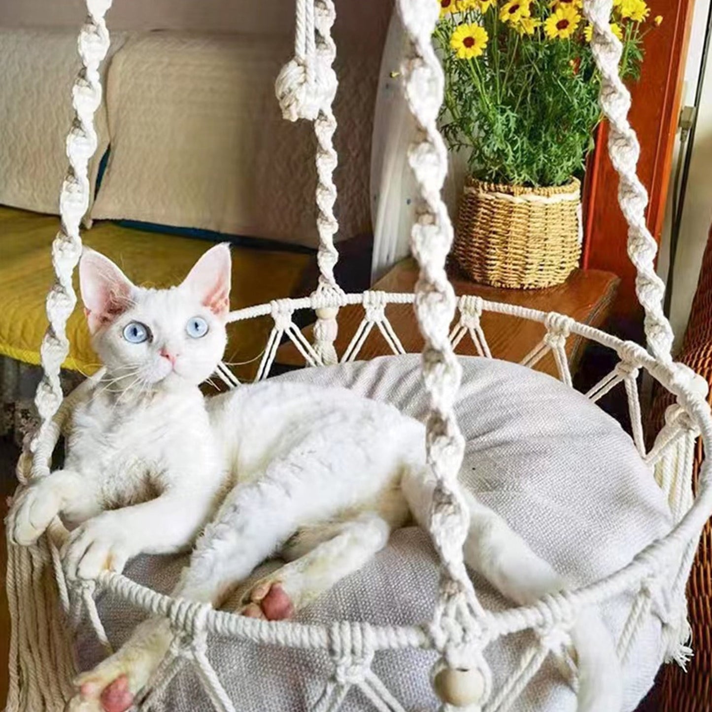 Handwoven Macrame Cat Hammock – Stylish Boho Comfort