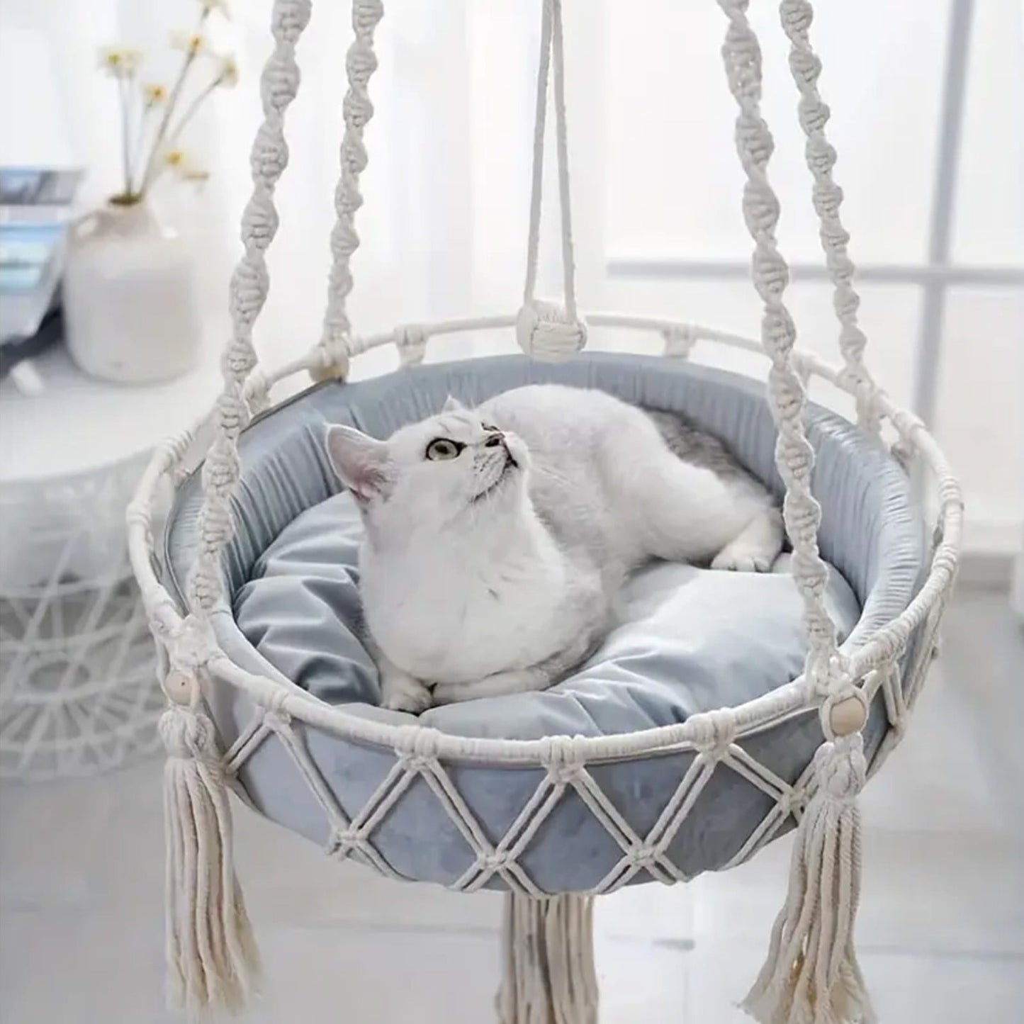 Handwoven Macrame Cat Hammock – Stylish Boho Comfort