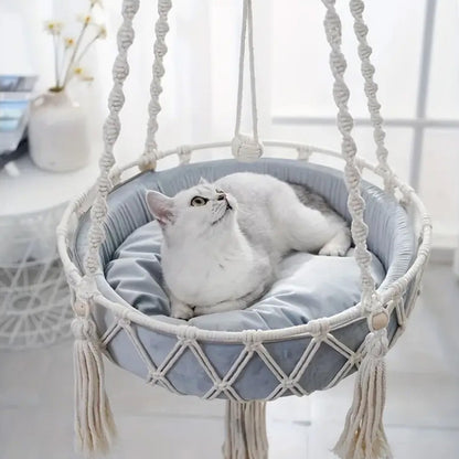 Handwoven Macrame Cat Hammock – Stylish Boho Comfort