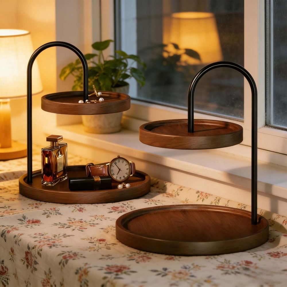 Solid Wood Two-Tier Vanity Organiser