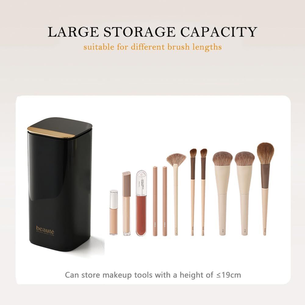 Pop-Up Makeup Brush Holder with Lid – Black & Gold