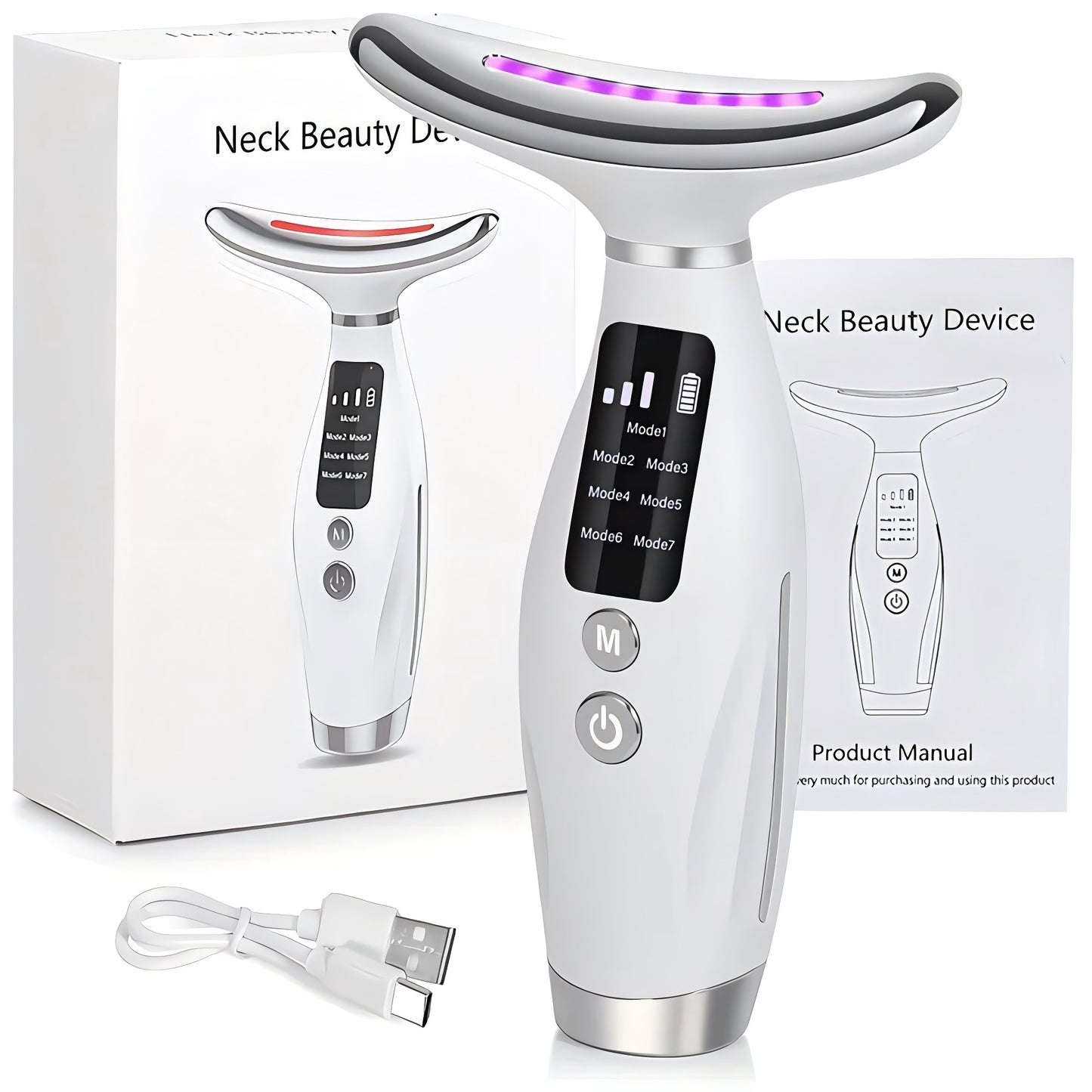 Rechargeable Facial and Neck Beauty Device, 7-Mode Facial Massage