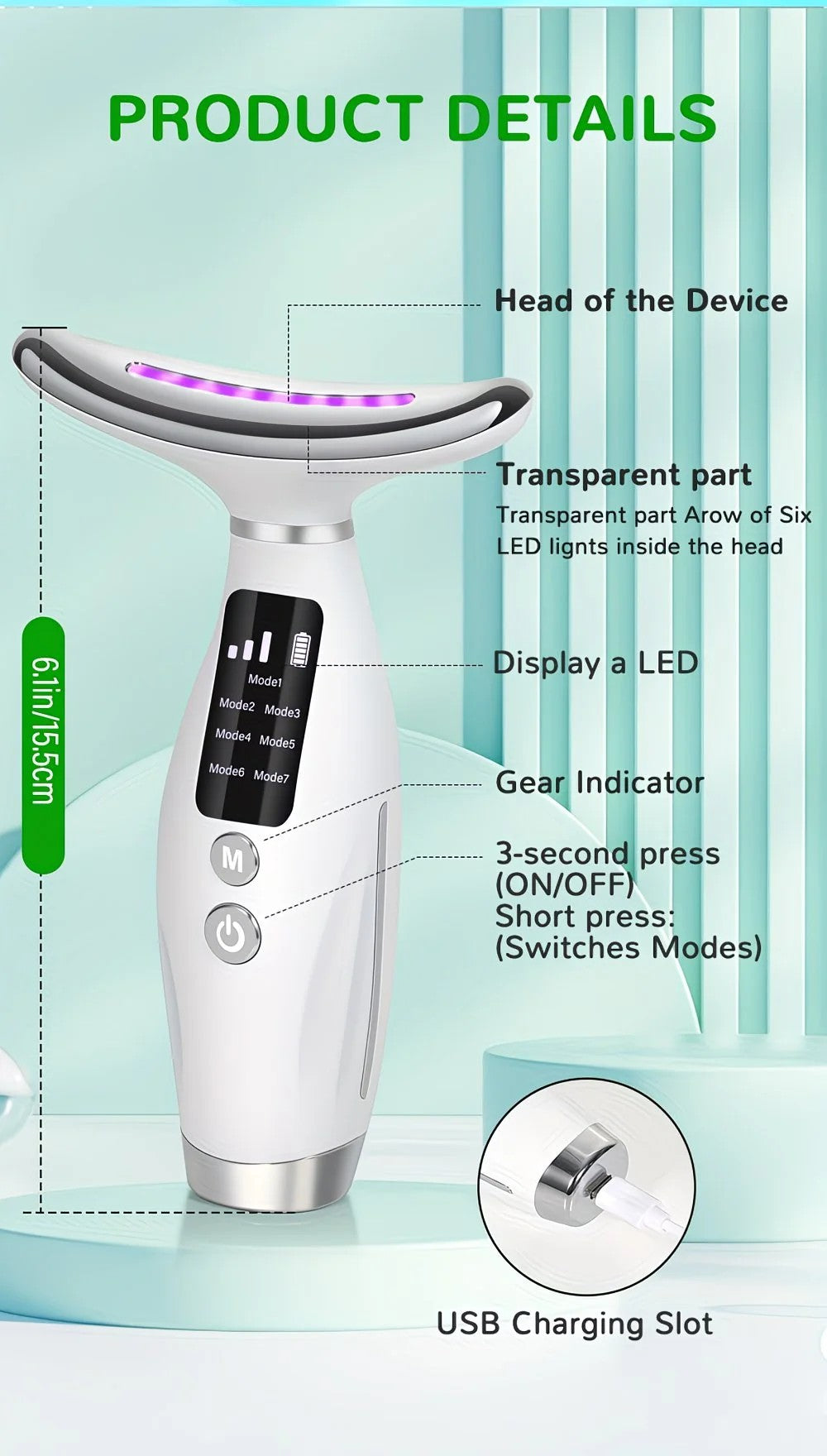 Rechargeable Facial and Neck Beauty Device, 7-Mode Facial Massage