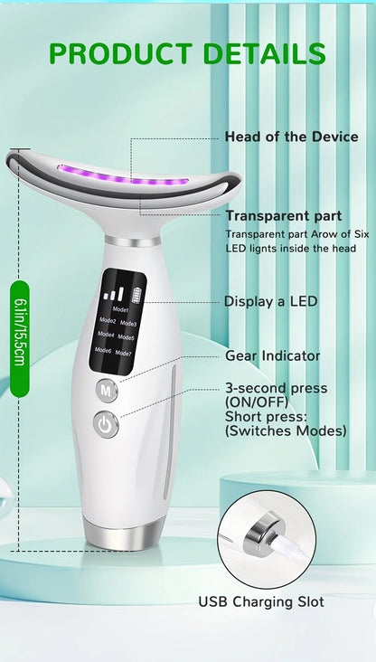 Rechargeable Facial and Neck Beauty Device, 7-Mode Facial Massage
