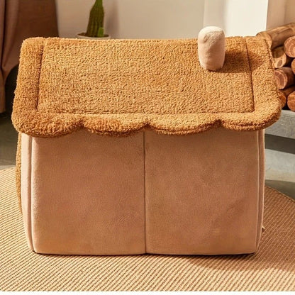 Cartoon-Style House Pet Bed – Detachable & Washable Winter Cat Cave