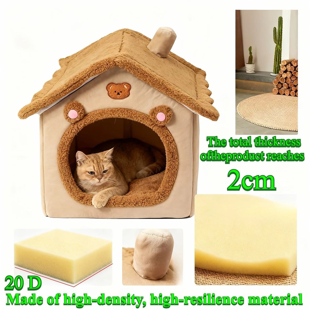 Cartoon-Style House Pet Bed – Detachable & Washable Winter Cat Cave