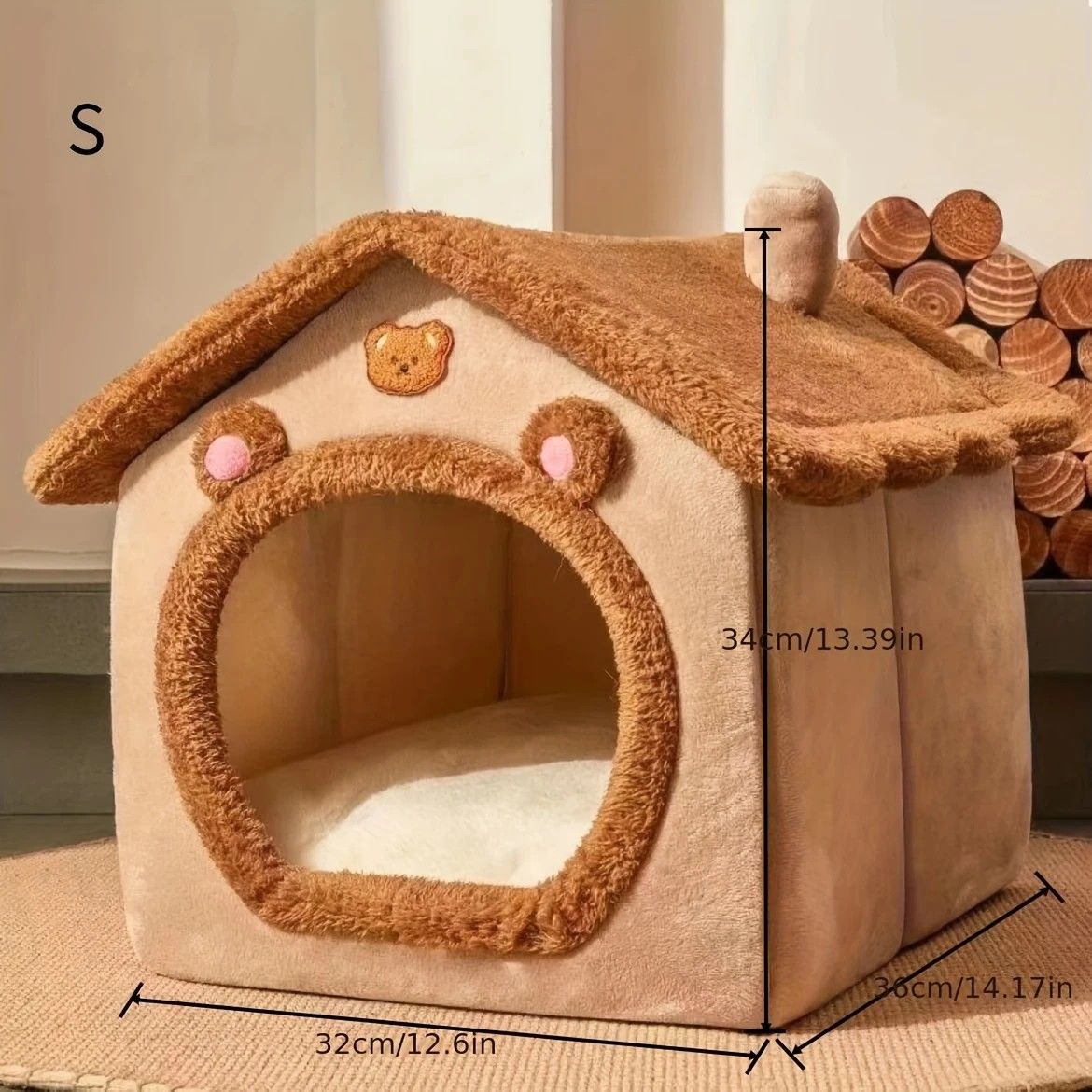 Cartoon-Style House Pet Bed – Detachable & Washable Winter Cat Cave