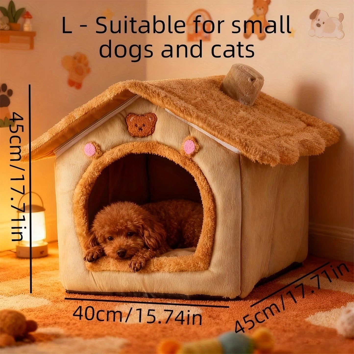 Cartoon-Style House Pet Bed – Detachable & Washable Winter Cat Cave