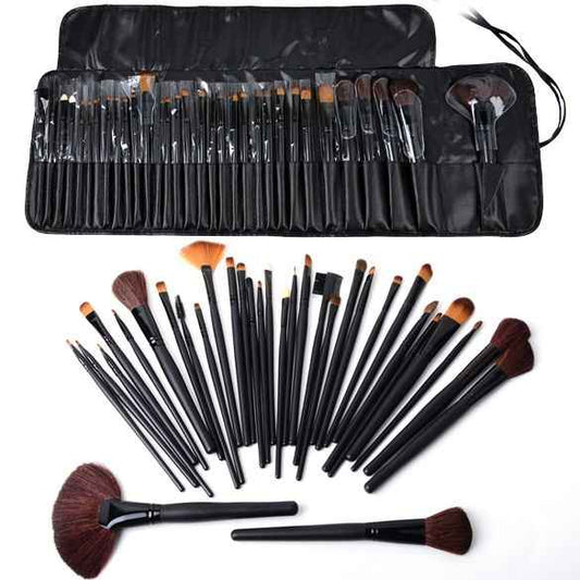 32pcs Professional Makeup Brushes, Genuine Goat Hair, Leather Case, Black