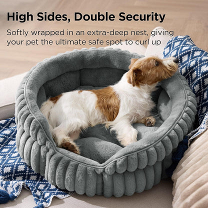 Medium Dog Bed – Super Soft Corduroy Round Pet Bed with Anti-Slip Bottom, Washable, Warm Gray
