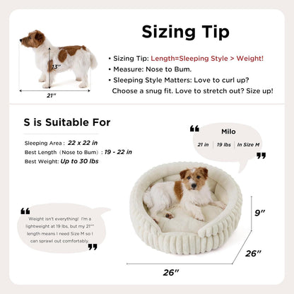Medium Dog Bed – Super Soft Corduroy Round Pet Bed with Anti-Slip Bottom, Washable, Warm Gray