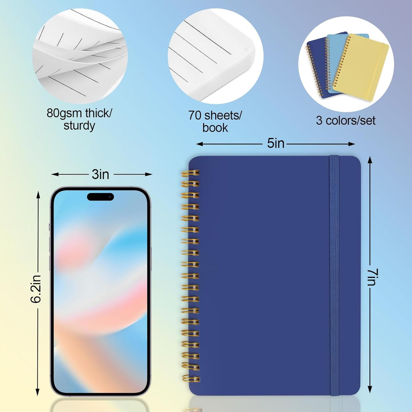 3-Pack Small Spiral Notebooks – 5 x 7 Inch Blue & Morandi Journals
