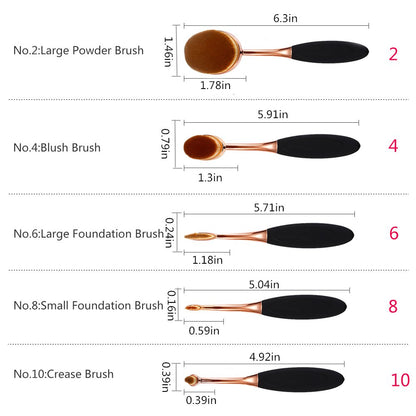5 Pieces Oval Makeup Brush Set
