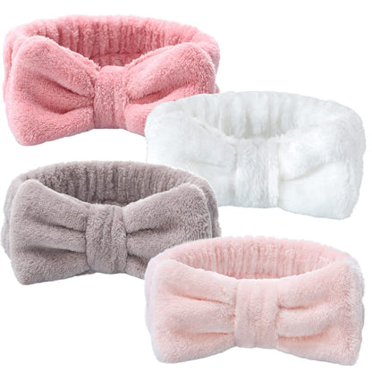 4-Piece Bow Spa Headband Set – White, Brown, Rose Pink & Light Pink